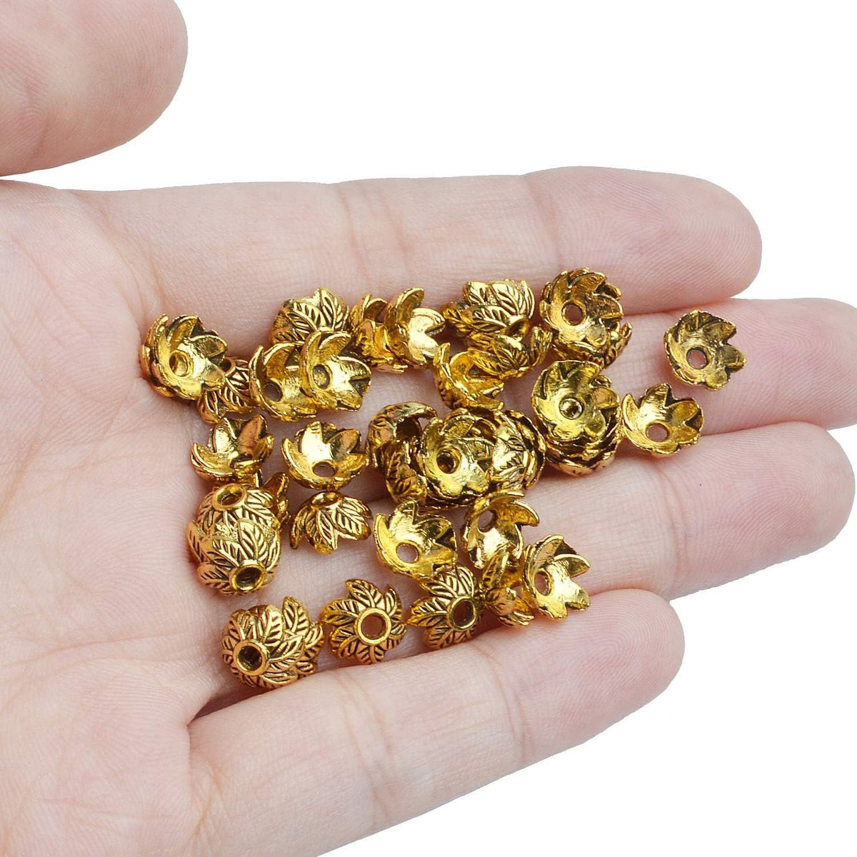 Spacer Bead Caps, 200 Pcs Tibetan Style Flower, Gold, 7 x 3.5 mm, Hole: 1.8 mm, Antique Finish