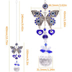 1pcs Blue Evil Eye Suncatcher Butterfly Hanging Crystal Ornament Protection Charm Prism Pendant Sun Catcher Car Ornaments Accessories for Home Office Garden Window Wall Decor