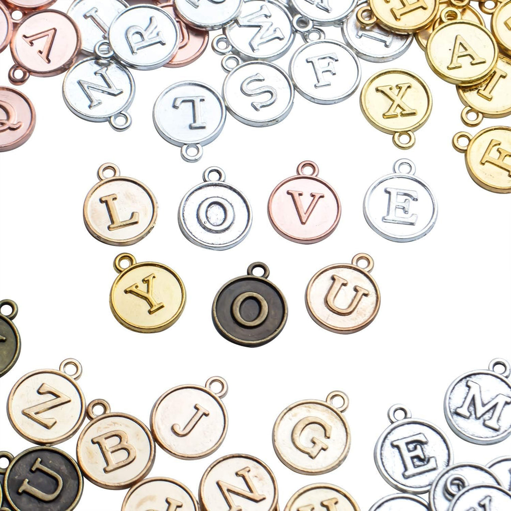 4 Sets(104 pcs) Alloy A-Z Initial Alphabet Letter Mixed Charms Pendants for DIY Jewelry Making,Bracelet and Crafting