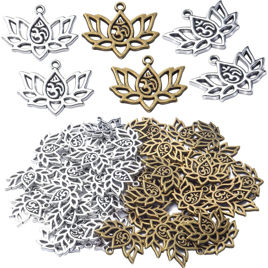 60pcs Lotus Charm Pendants Alloy Lotus Flower Beads Charms Flower Charms Crafts Supplies for DIY Necklace Earrings Jewelry Making Findings Accessory