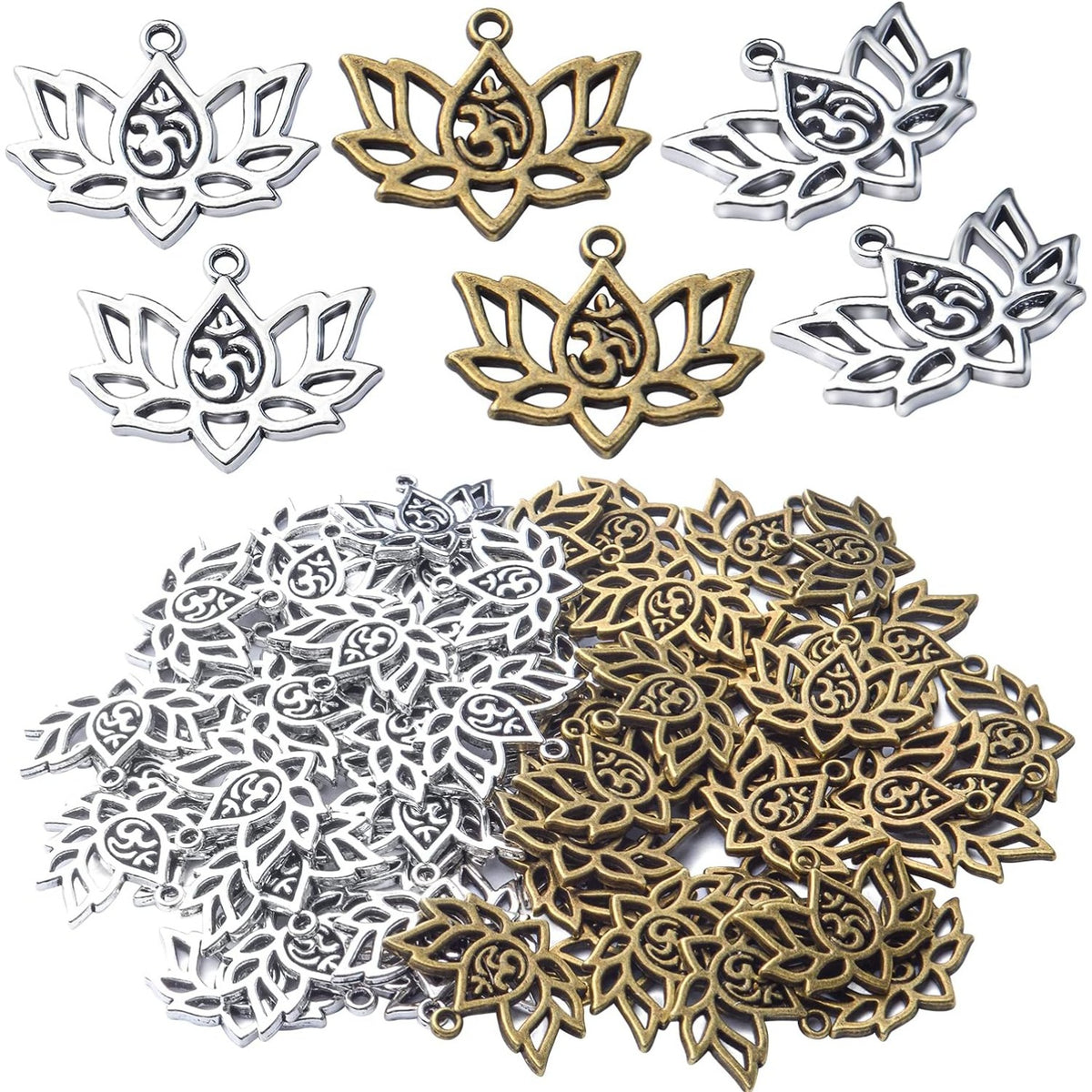 60pcs Lotus Charm Pendants Alloy Lotus Flower Beads Charms Flower Charms Crafts Supplies for DIY Necklace Earrings Jewelry Making Findings Accessory