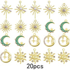 20pcs KC Golden Plated Enamel Crescent Moon Star Charms with Rhinestone Alloy Crystal Celestial Moon Dangle Pendants for DIY Necklaces Earrings Jewelry Making Decor, 5 Styles
