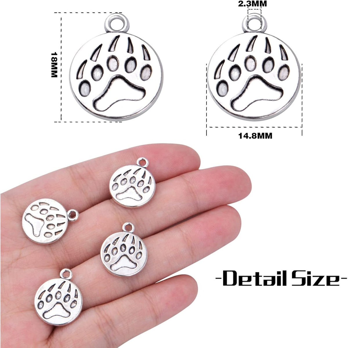 50pcs Antique Silver Paw Print Charms Alloy Dog Cat Bear Footprint Pendants Animal Paw Charms Jewelry Making Accessories for DIY Earrings Necklace Bracelet and Crafting