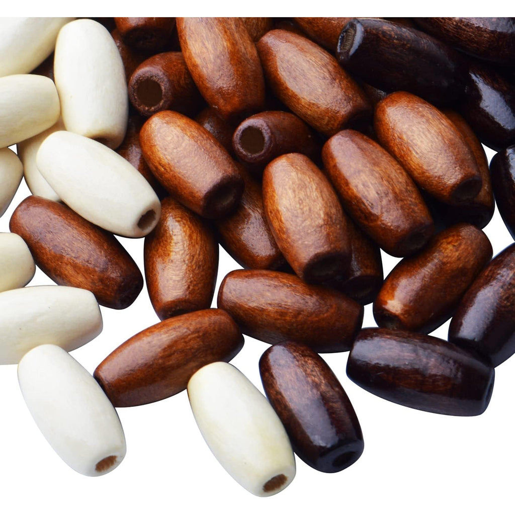 Oval Wood Beads,120pcs Natural Wooden Beads Hair Wood Beads Wooden Loose Bead Spacers for Jewelry Making DIY Bracelet Necklace Hair Crafts,3 Colors