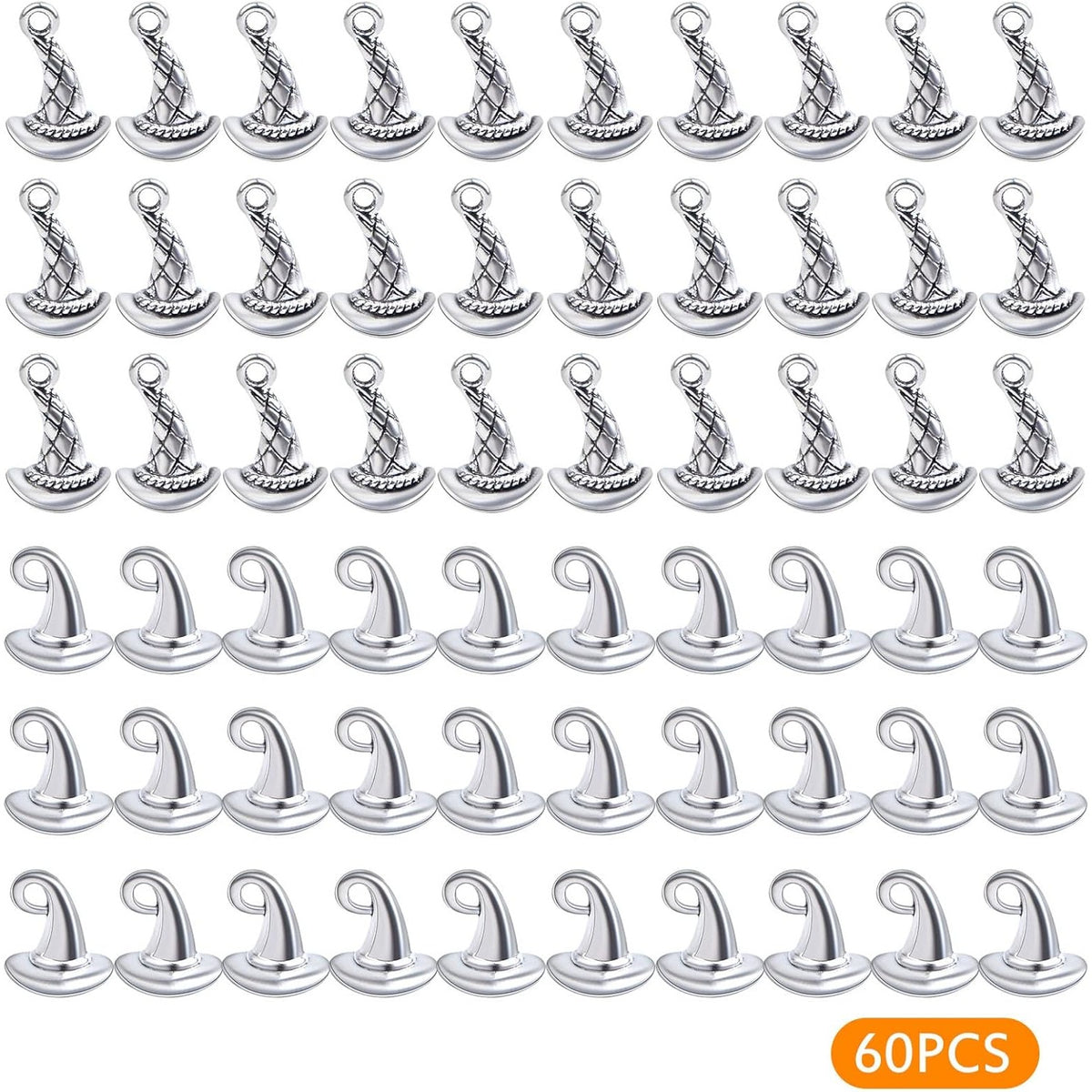 60pcs Antique Silver Witch Hat Pendant Charms Alloy Halloween Hat Wizard Cap Dangle Pendants Jewelry Making Findings for DIY Bracelet Necklace Earrings Crafts Decoration