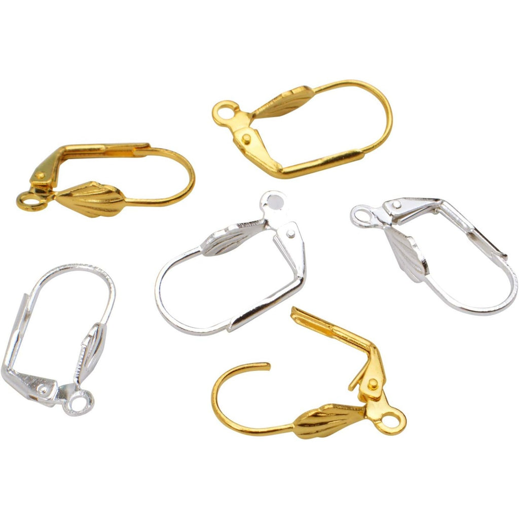 Hypoallergenic Earring Hooks, 100pcs Brass Leverback Shell Earrings French Hook Ear Wire with Open Loop for Jewelry Making, 2 Colors