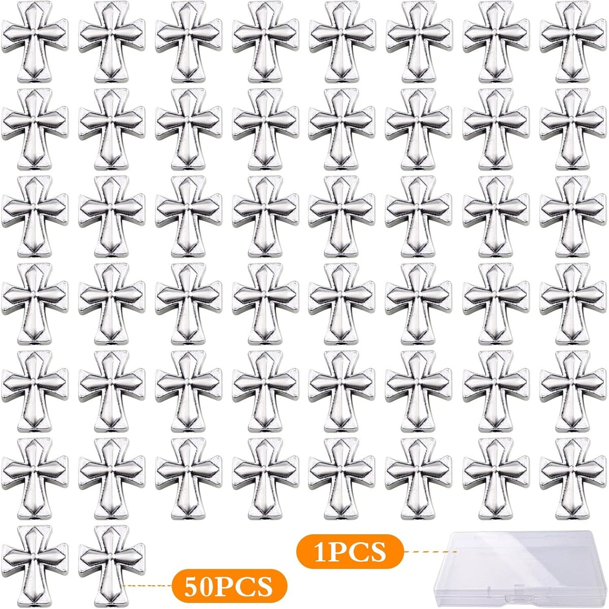 50pcs Antique Silver Cross Spacer Beads Tibetan Alloy Cross Crucifix Charm Beads with A Box Craft Supplies for DIY Jewelry Bracelet Jewelry Making, 13 mm × 11 mm