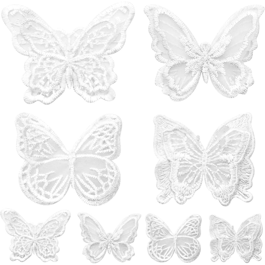 12pcs 4 Styles Lace Butterfly Applique Double Layers Butterfly Embroidered Patches Butterfly Appliques for DIY Crafts Sewing Clothes Dress Hair Ornaments Wedding Decor(White)