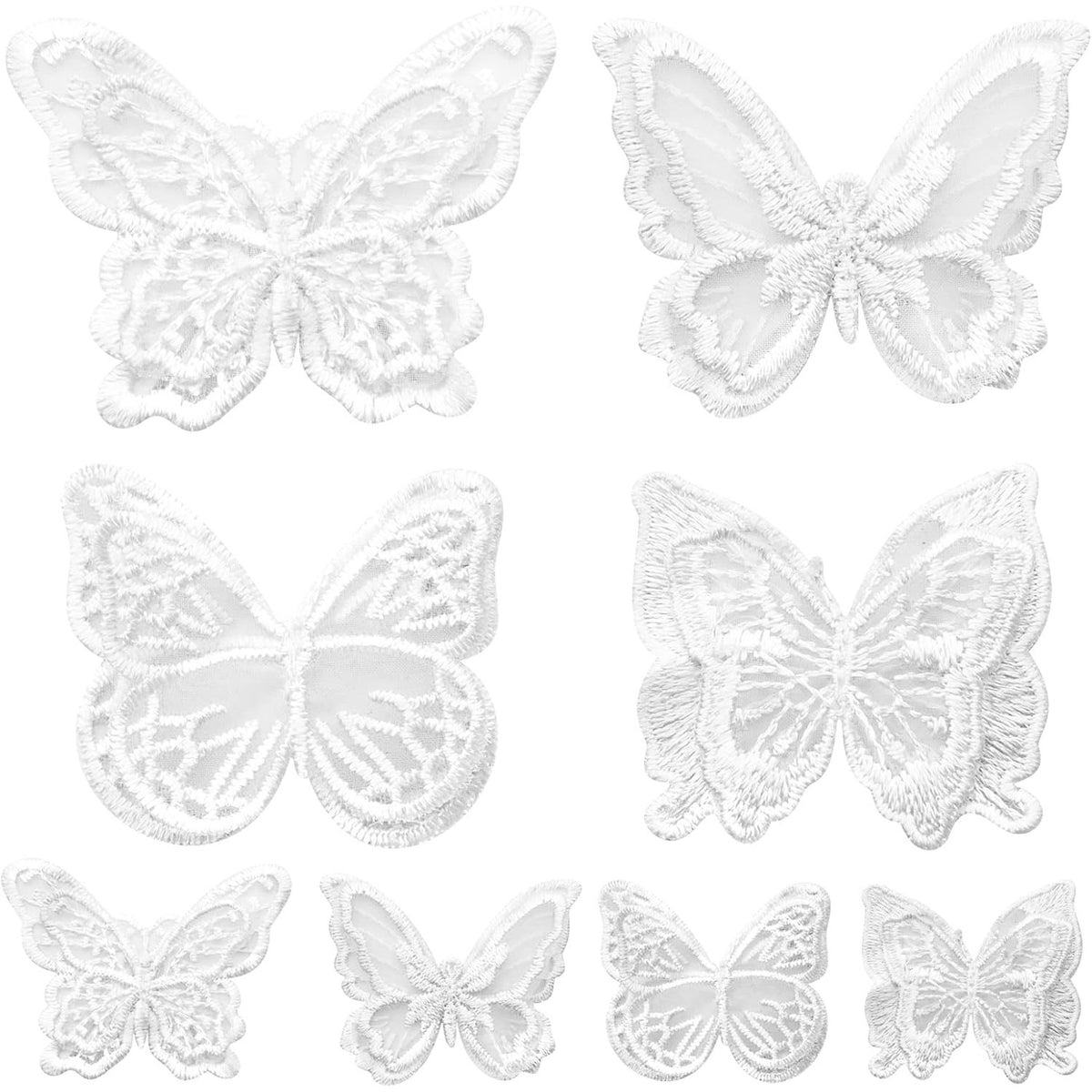 12pcs 4 Styles Lace Butterfly Applique Double Layers Butterfly Embroidered Patches Butterfly Appliques for DIY Crafts Sewing Clothes Dress Hair Ornaments Wedding Decor(White)