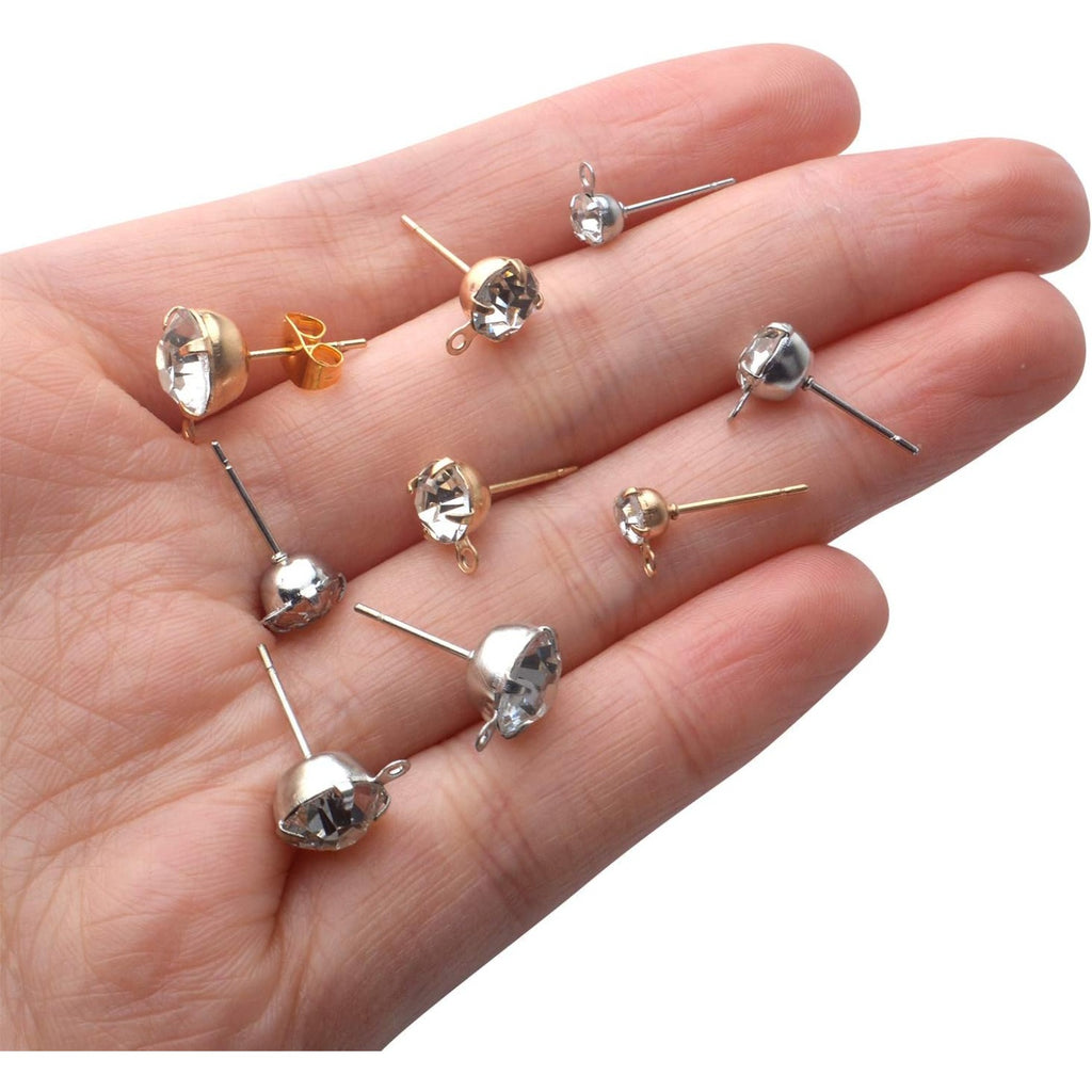 80pcs Rhinestone Hypoallergenic Earring Posts Stud Earrings with Loop and 80pcs Butterfly Ear Back Earrings for DIY Earring Jewelry Making Findings, 4 Sizes