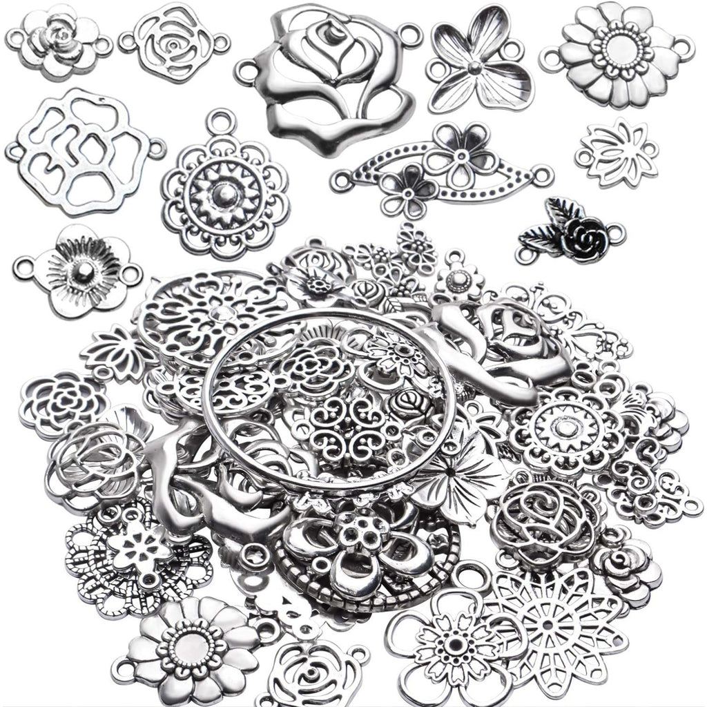 Antique Silver Flower Jewelry Connectors - Tibetan Filigree Charms for Earrings, Bracelets & Necklaces