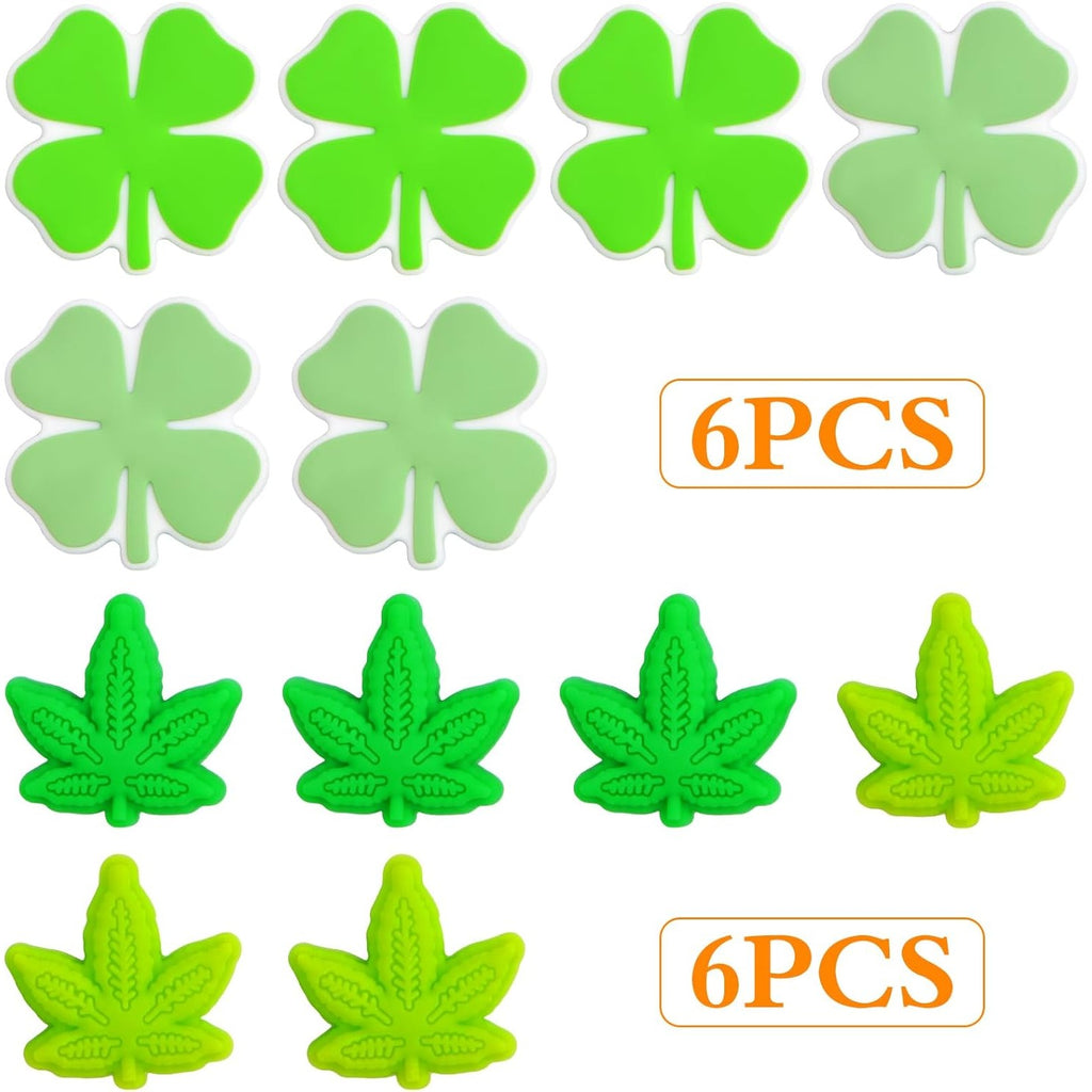 6pcs 2 Colors Maple Leaf Silicone Beads and 6pcs 2 Colors Four Leaf Clover Silicone Focal Beads Cartoon Plant Loose Beads Bulk for Pen Keychain Lanyards Necklace Bracelet Handicrafts