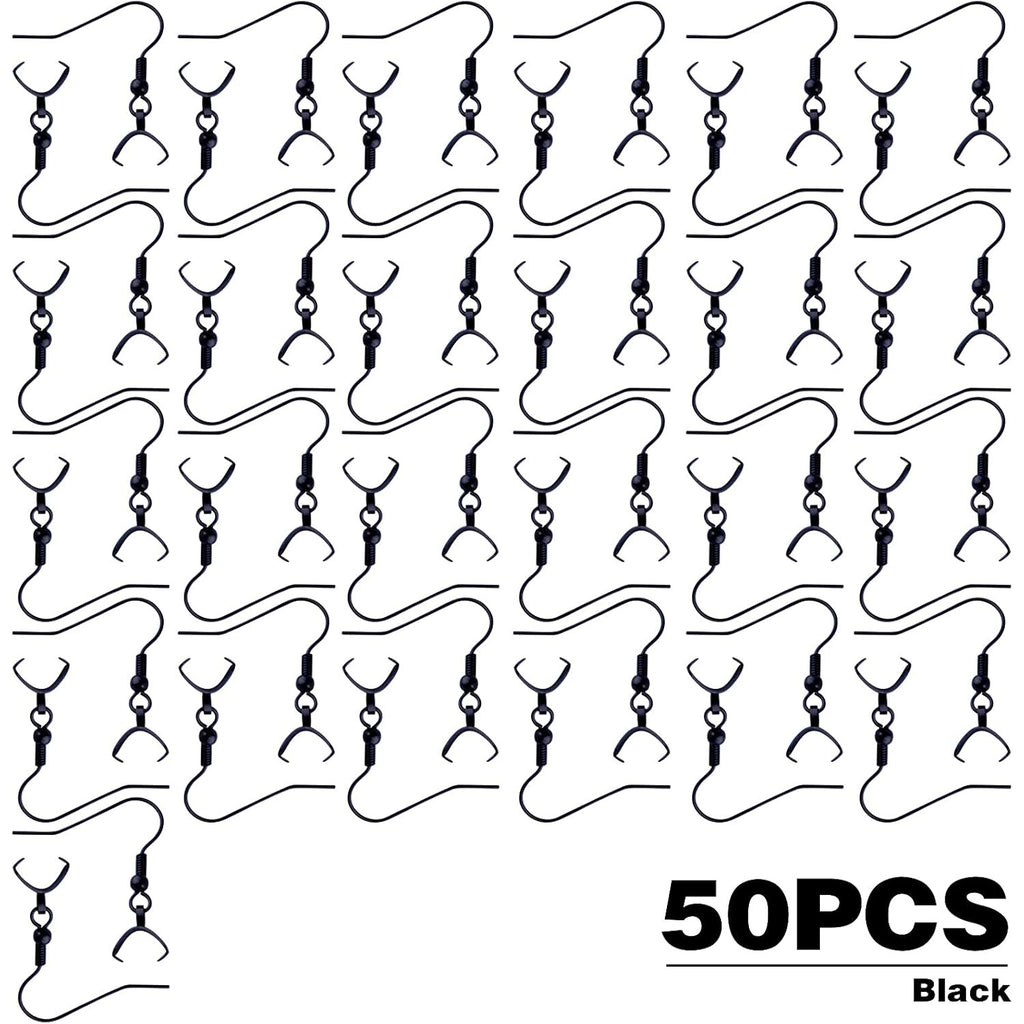 Stainless Steel Earring Hooks, 50pcs Black With Pendant Clasp - Hypoallergenic Ear Wire Ball Hooks for Jewelry Making