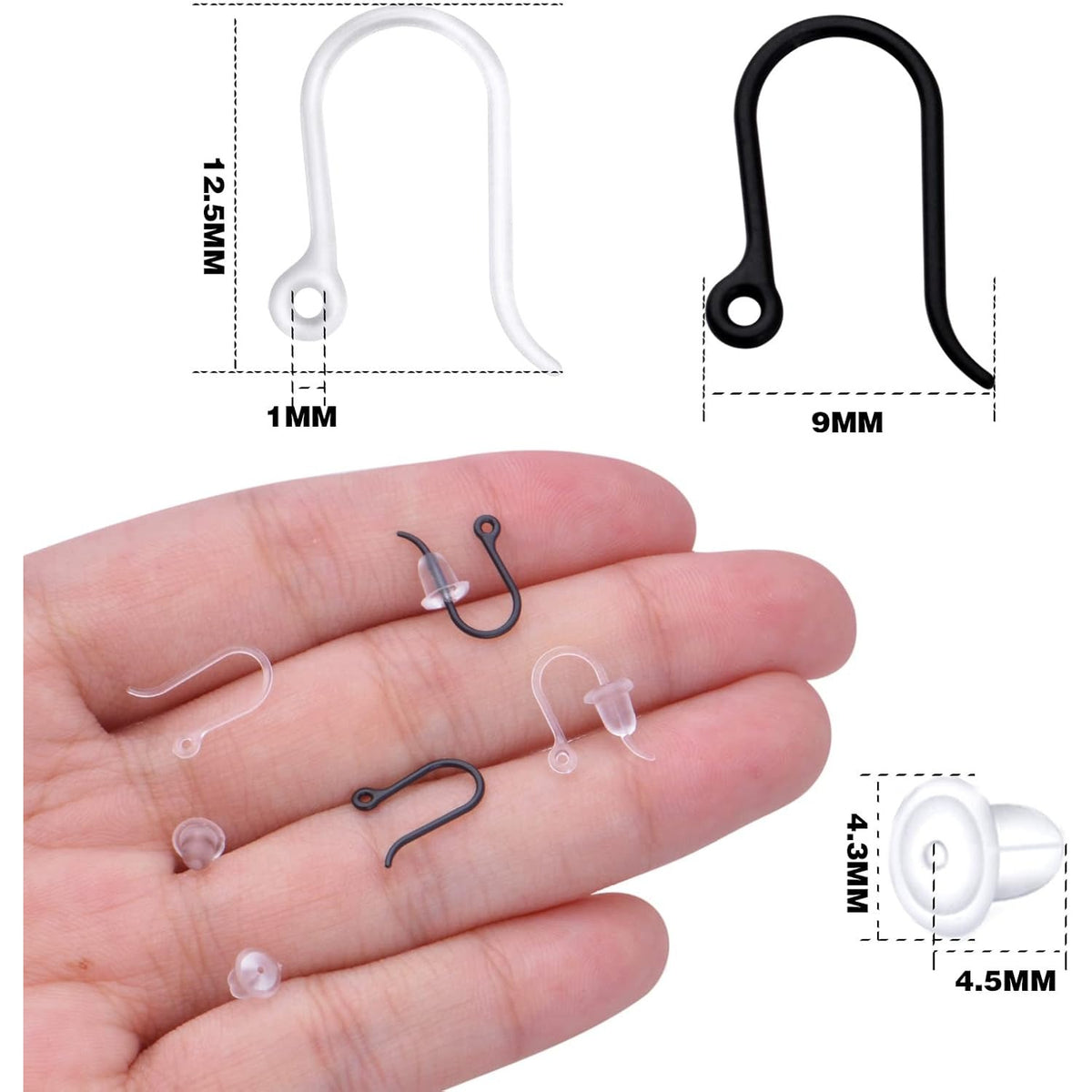 100pcs 2 Colors Resin Earring Hooks Non-Allergenic Ear Wire Hook Earrings with 100pcs Clear Bullet Earring Safety Backs for Women DIY Jewelry Making Supplies