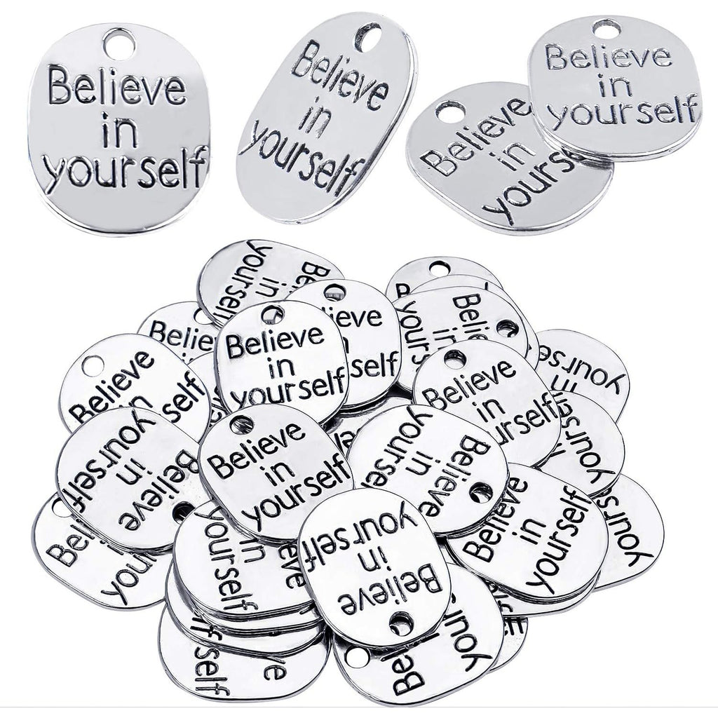 Inspirational Words Charm, 30pcs Inspirational Message Pendant believe in yourself Charms Beads Craft Supplies for Jewelry Making