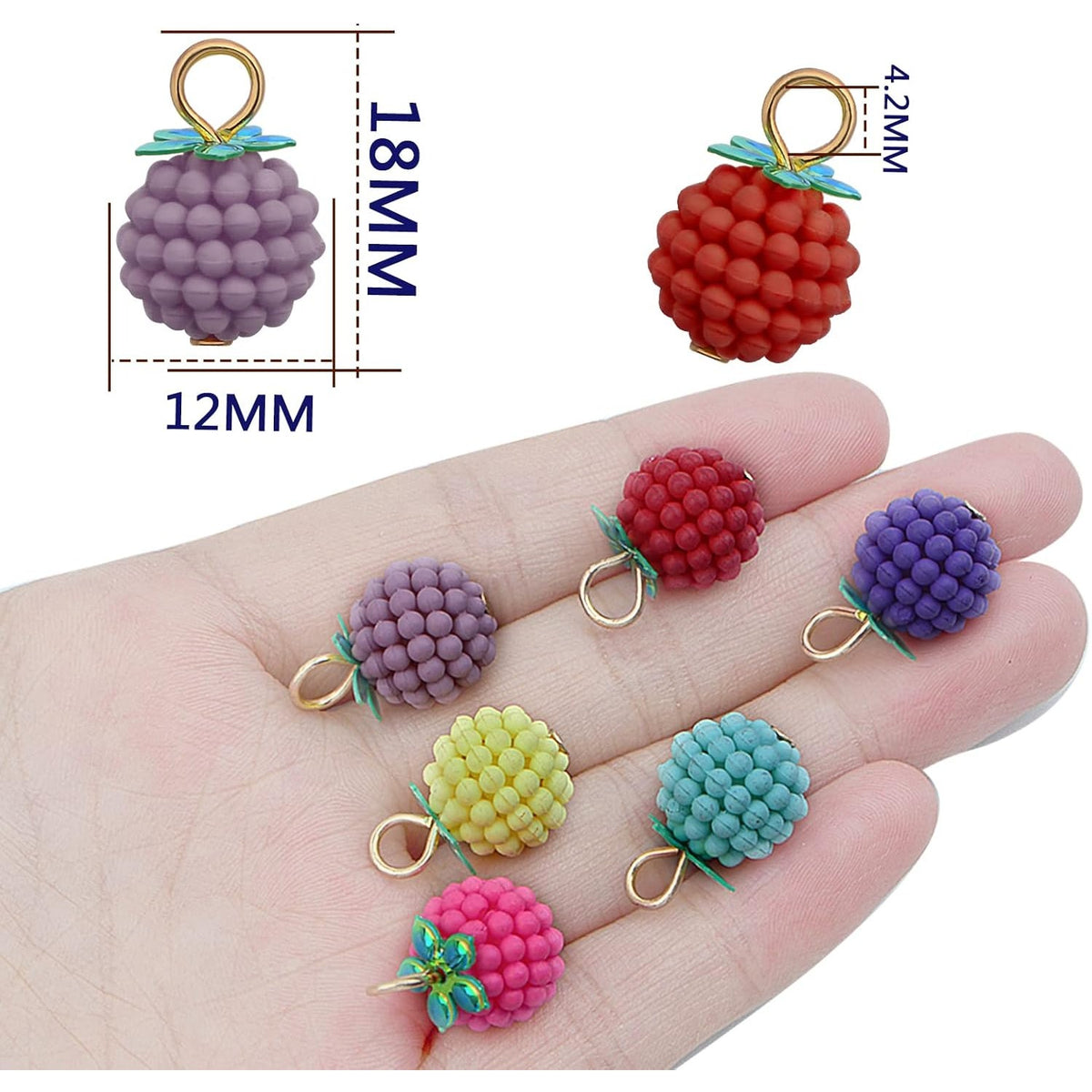 50pcs Resin Bayberry Ball Charms 3D Fruit Bayberry Strawberry Circle Pendants Hanging Ornaments for DIY Earring Necklace Jewelry Making Christmas Decor, 10 Colors