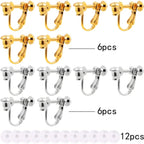 12pcs 2 Colors Screw Earring Clips Converters Brass U Shaped Adjustable Earring Components and 12pcs Clear Comfort Earring Cushions for Non-Pierced Ears DIY Jewelry Making