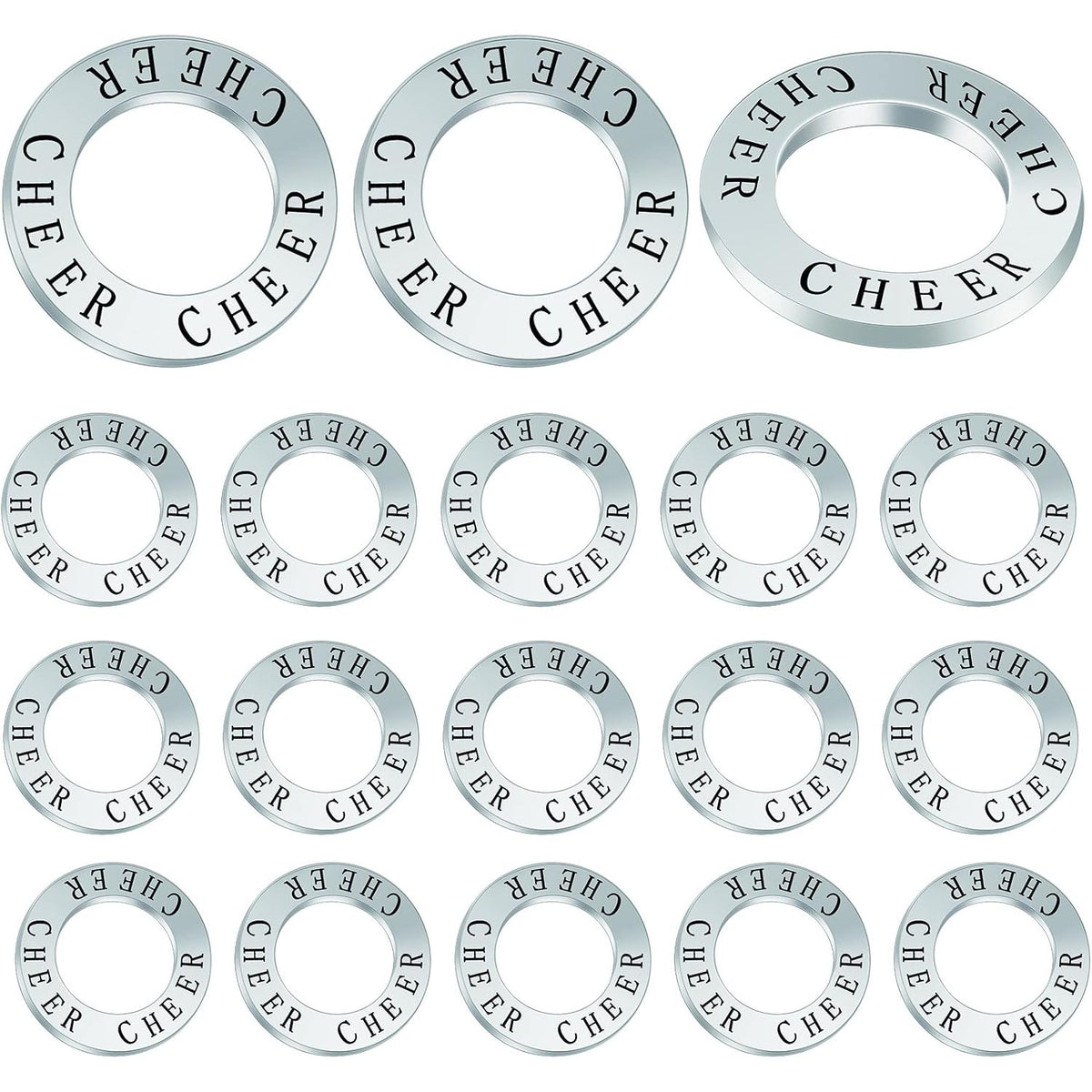20 Pieces 23 mm Cheer Charms "Cheer" Stamped Round Circle Charms Alloy Cheering charm Connector for Necklace Bracelet Jewelry Making Accessories, Antique Silver