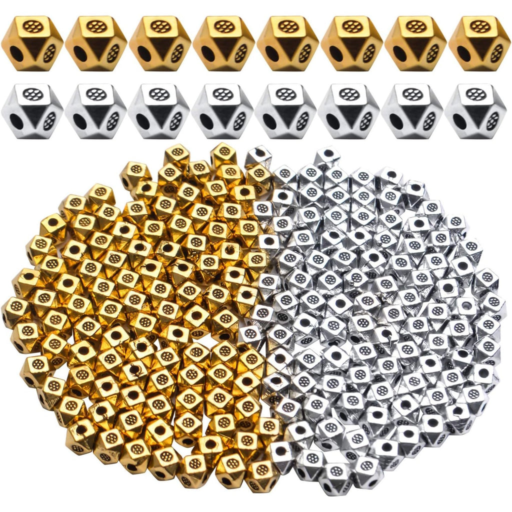 200pcs Antique Silver Cube Spacer Beads Rondelle Shape Spacer Hole Beads Loose Beads for DIY Bracelet Necklace Jewelry Making Crafts Handmade Supplies,Polka dot,3.5mm*1.1mm
