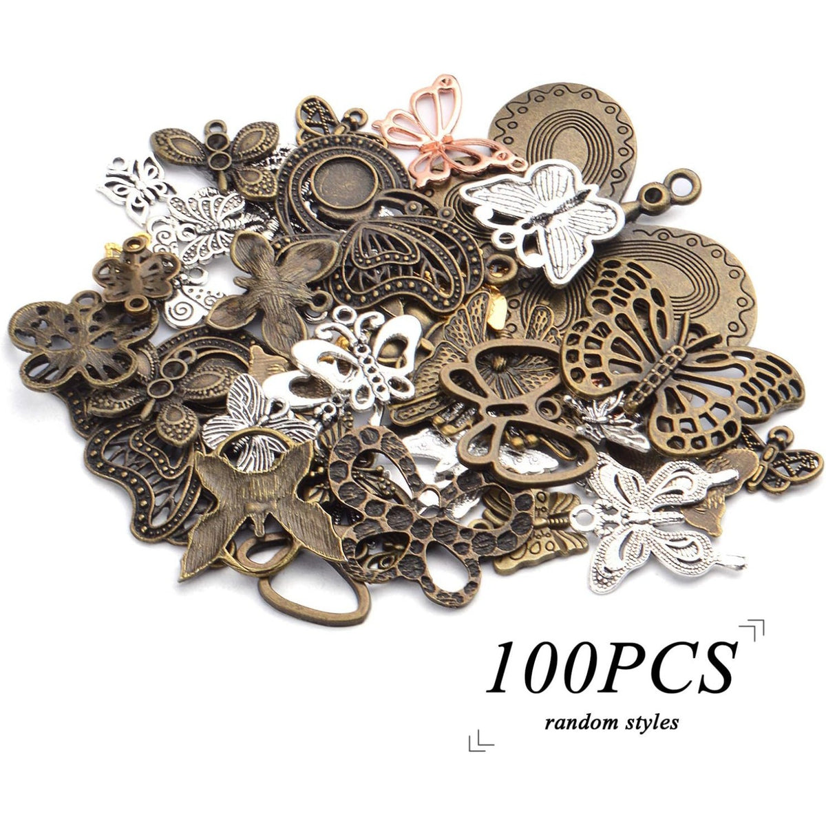 100g Mixed Butterfly Charms Vintage Fly Insect Pendant Charms for Necklace Bracelet Jewelry Making Crafting