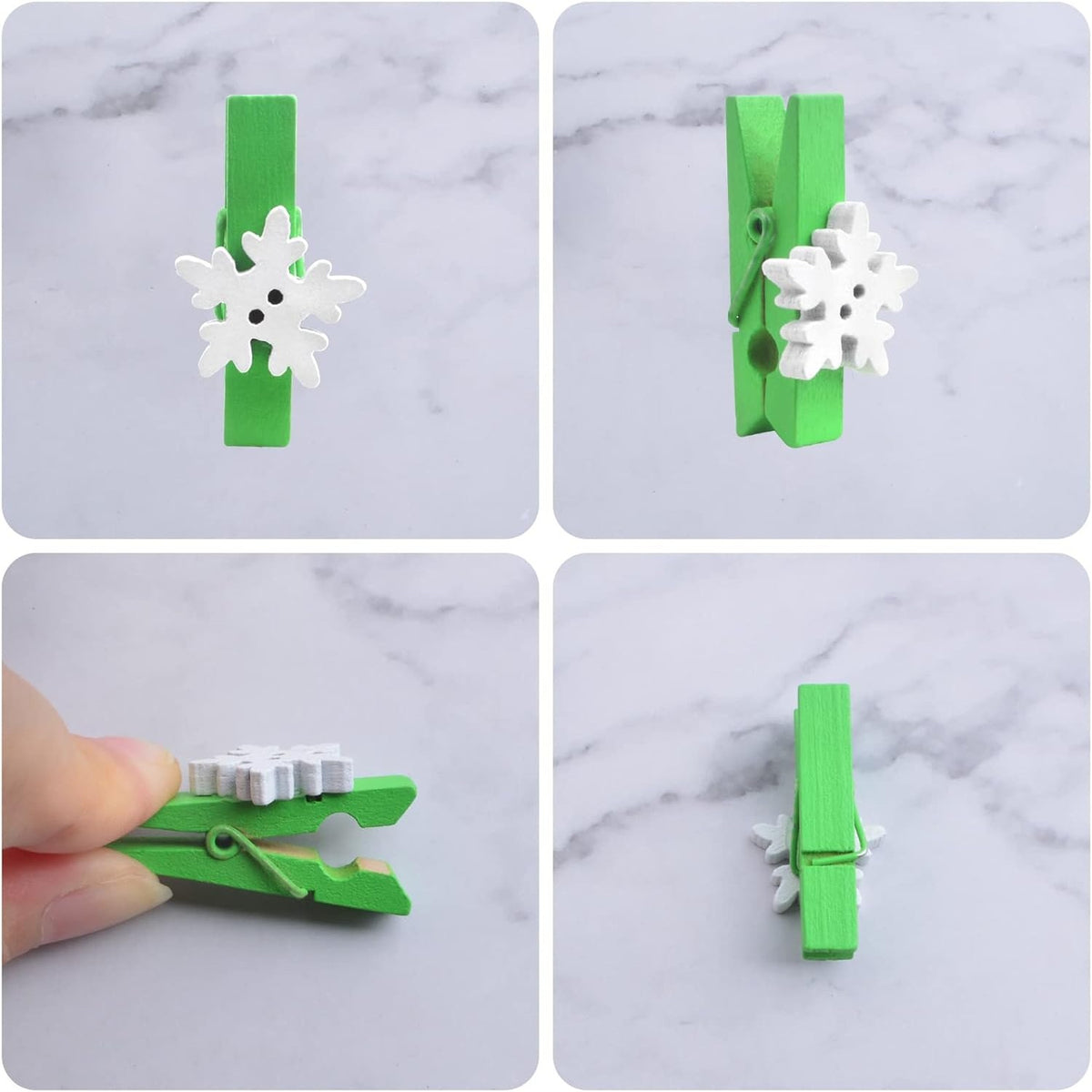 50 Pieces Snowflake Wood Clips Christmas Snowflake Wooden Clothespins Photo Frame Paper Peg Pins DIY Craft Clips for Home School Art Crafts Decoration, Green
