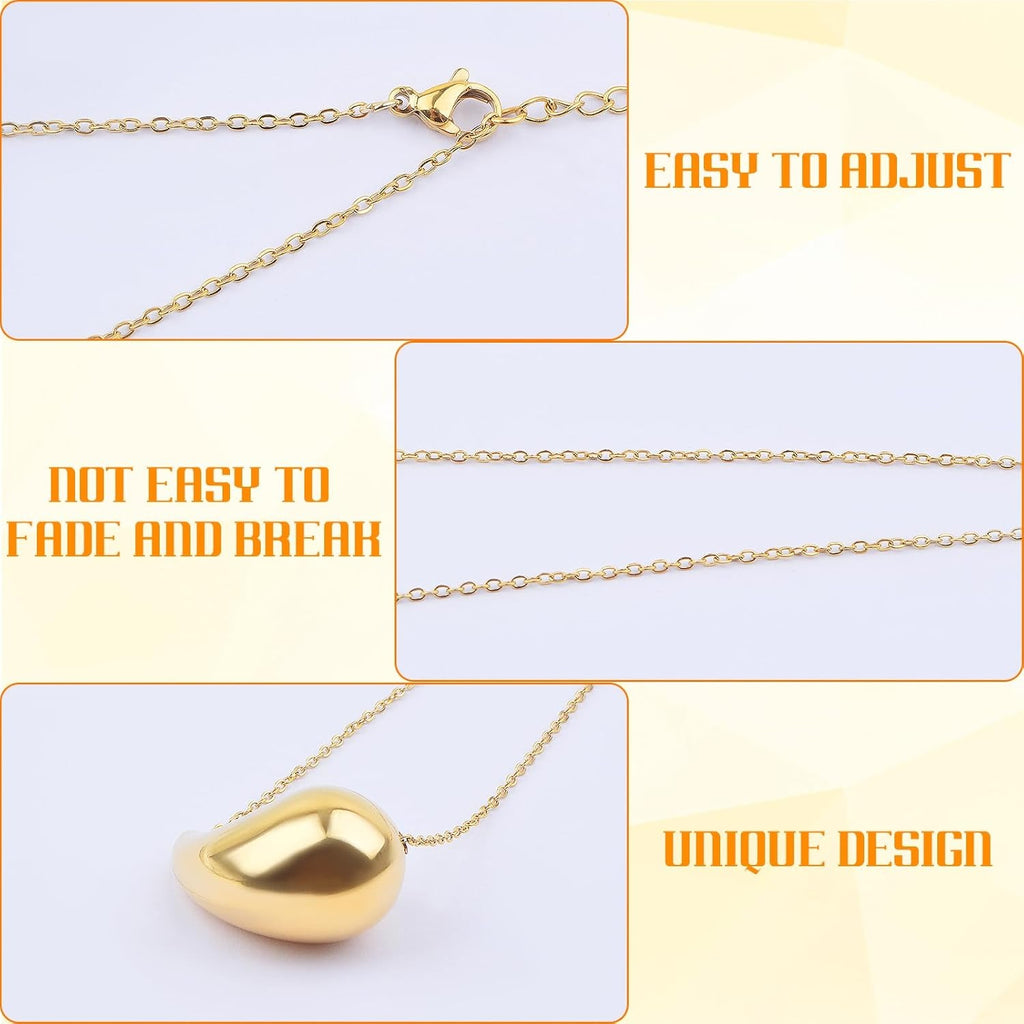 Titanium Steel Drop Shape Pendant Necklace Teardrop Earrings Sets Hypoallergenic 18K Golden Plated Waterdrop Necklace and Earring Studs for Women Gifts