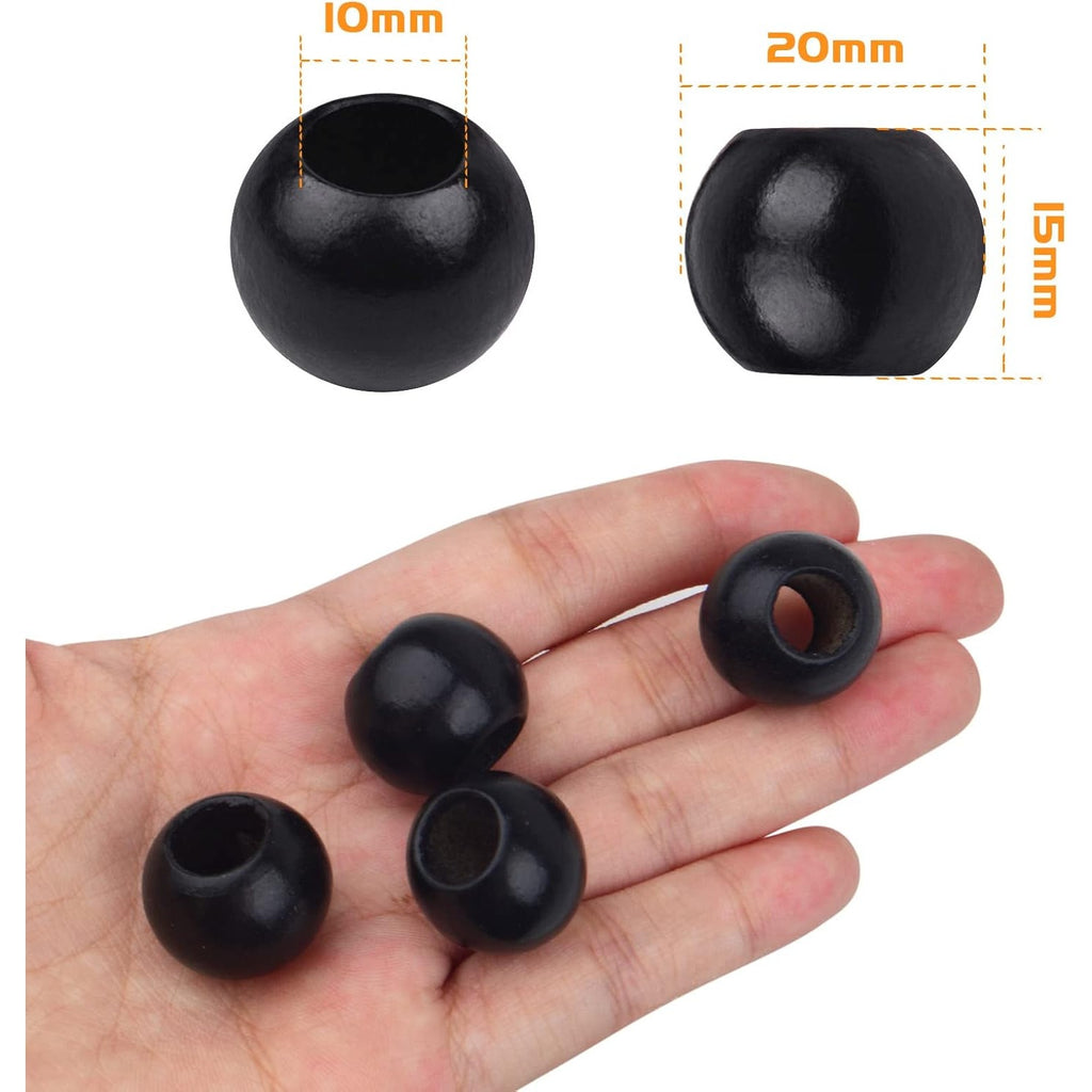 50pcs 20mm Black Wooden Beads Round Wood Beads Natural Wood Macrame Loose Beads with 10mm Large Hole for DIY Crafts Jewelry Making Garland Home Wall Hanging Decoration