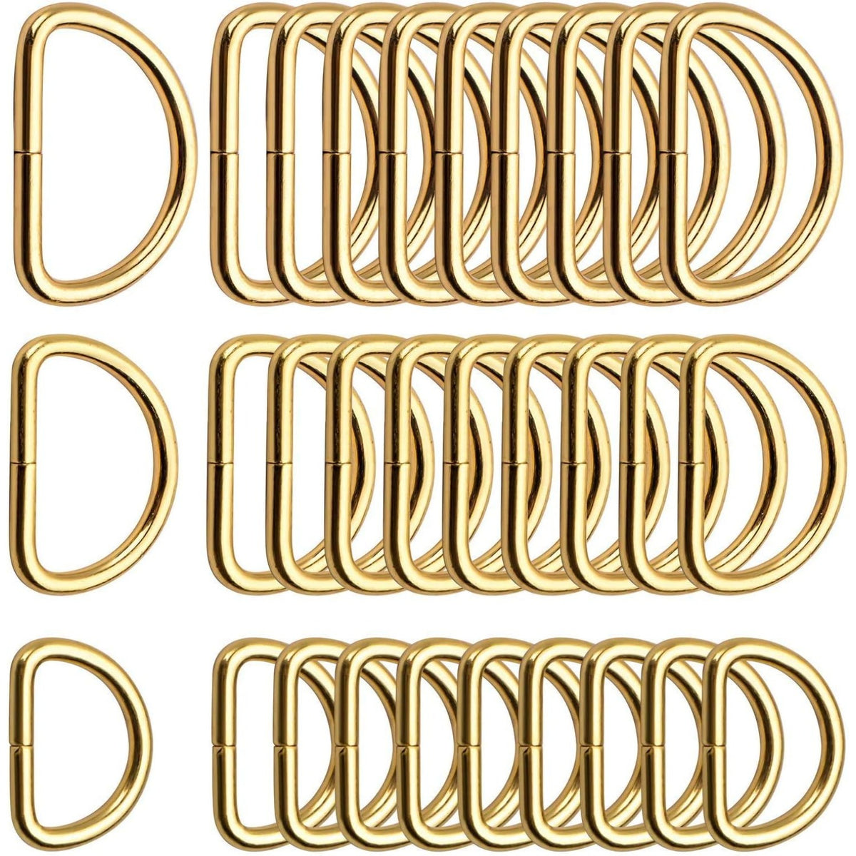 100pcs Multi-Purpose Metal D Rings Semi-Circular D Rings Hardware DIY Accessories for Bags Pet Collars Chain Bags,Gold,1/2inch,3/4inch and 1 inch