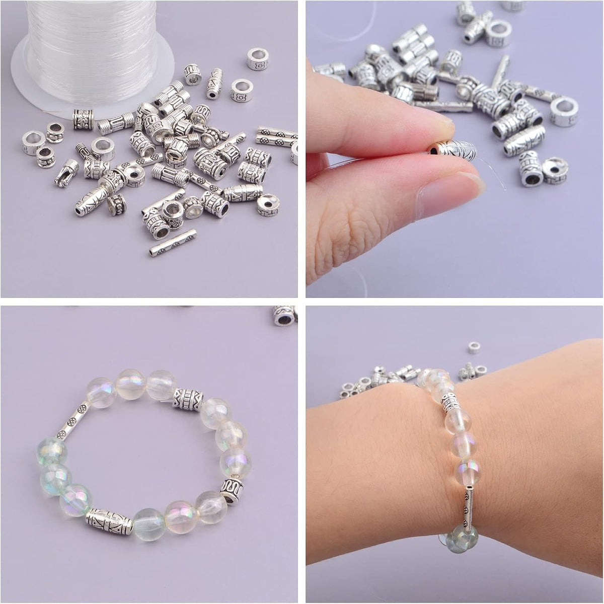 100 Gram Tibetan Antique Silver Spacer Beads Random Mixed Styles Alloy Flower Round Cone Column Loose Spacer Beads Accessories for DIY Crafts Jewelry Making Supplies