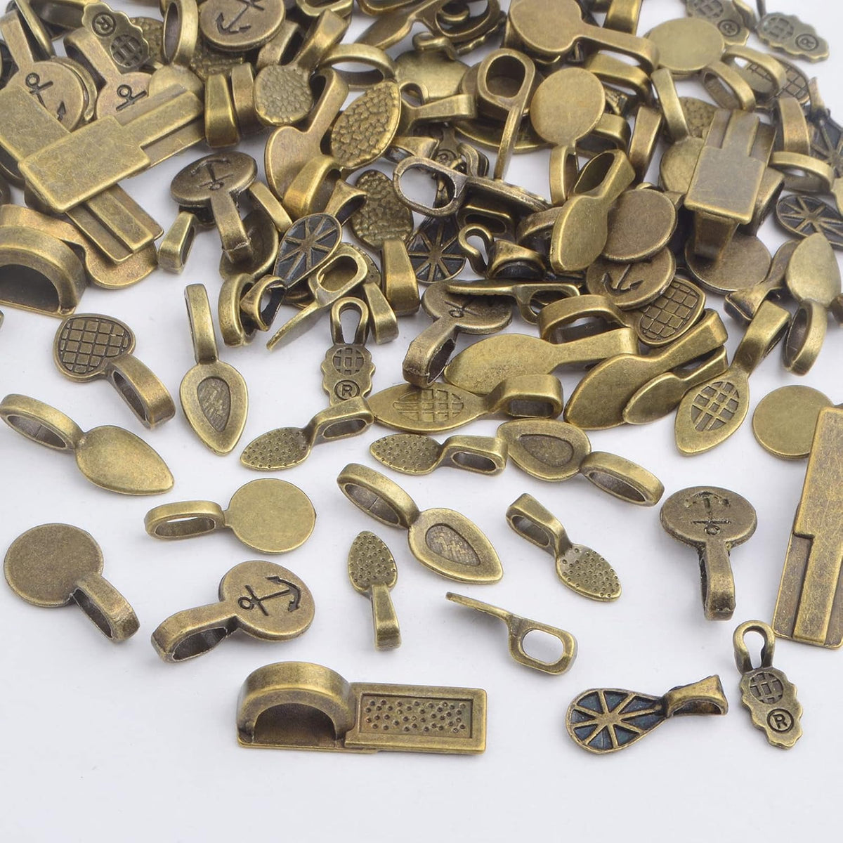100 Gram Mixed Styles Tibetan Glue-on Bails Pendants Alloy Pendant Bails Tags Glass Cabochon Tiles for DIY Necklace Bracelet Earrings Jewelry Making, Antique Bronze