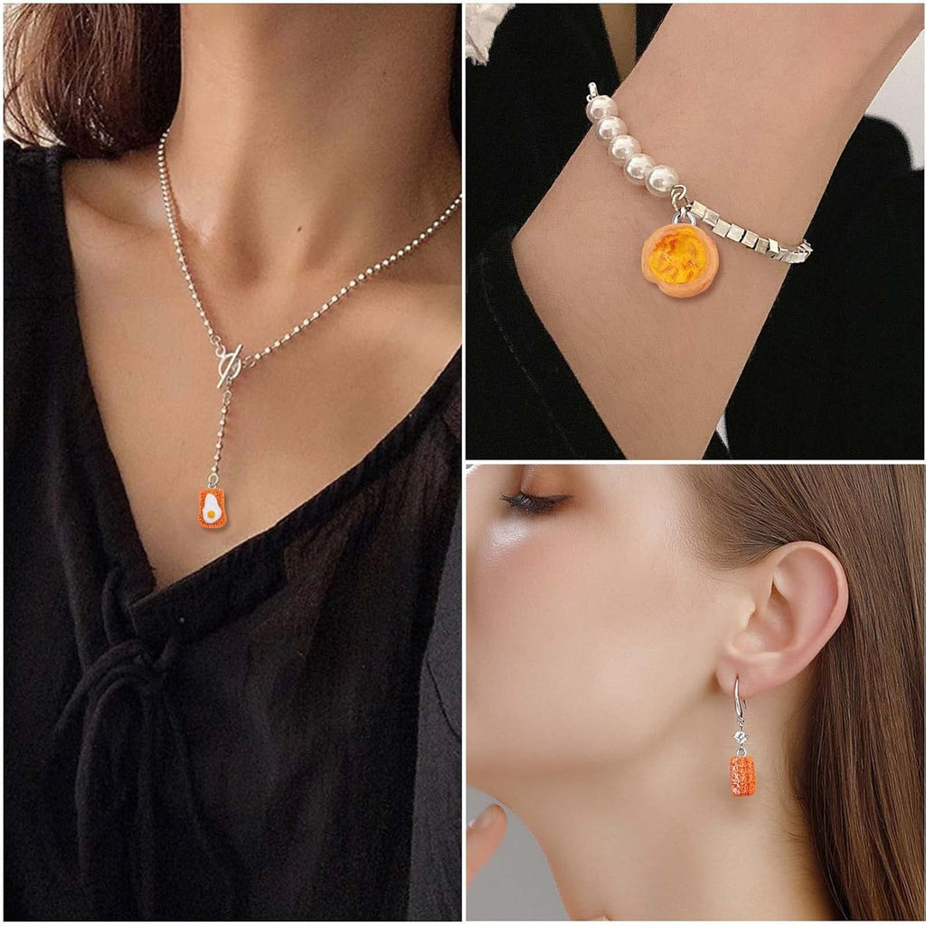 24pcs Mixed Imitation Food Charms Resin Loaf Bread Baking Baguette Cake Croissant Waffle Egg Tart Dangle Pendants Ornament for DIY Necklace Keychain Jewelry Making