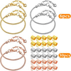 6pcs Snake Bone Chains Metal Snake Chain Spool Short Layered Necklaces with 30pcs Large Hole Spacer Beads Bails Bead Connectors for DIY Bracelet Jewelry Making, 3 Colors