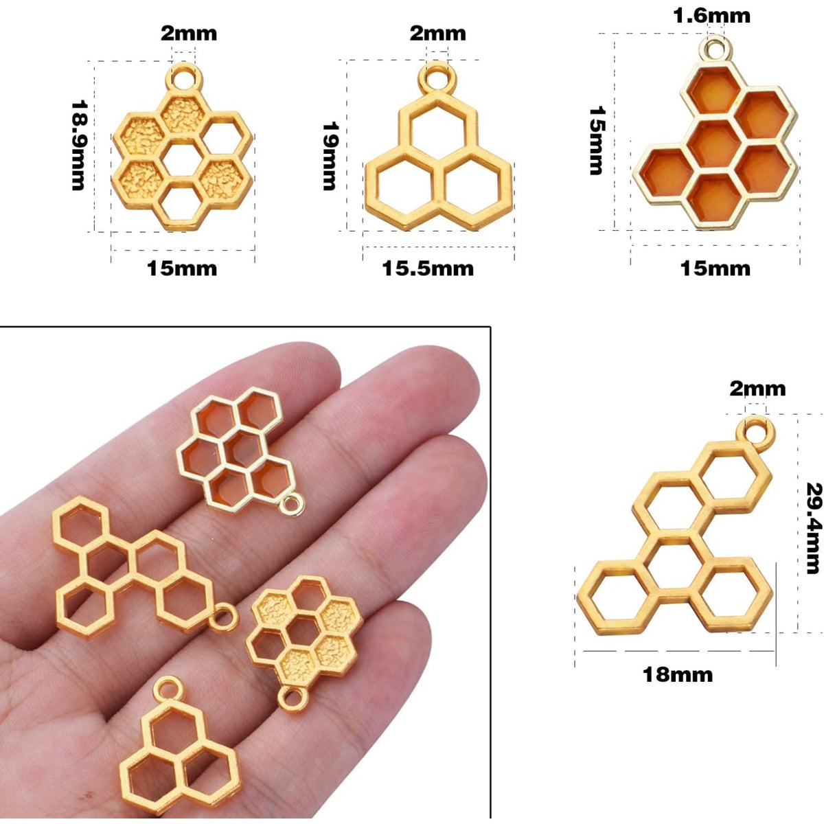 50pcs Enamel Honeycomb Charms Pendants Alloy Bee Honeycomb Open Back Bezel Pendant for Necklace Bracelet DIY Crafts Jewelry Making Accessories