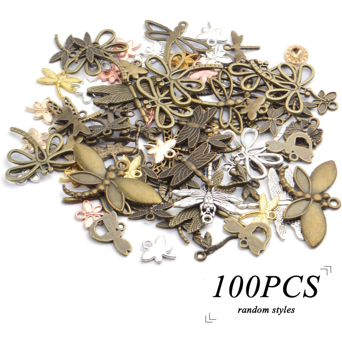 100g (50-80pcs) Mixed Styles Dragonfly Charms Tibetan Alloy Vintage Insect Pendants for DIY Necklace Bracelet Crafts Jewelry Making