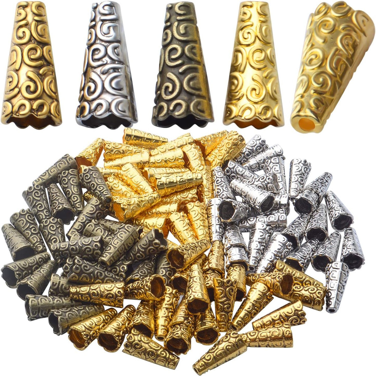 100pcs Cone Bead End Caps Alloy Tibetan Bead Caps Tassel End Cap for DIY Jewelry Making Crafts,4 Colors