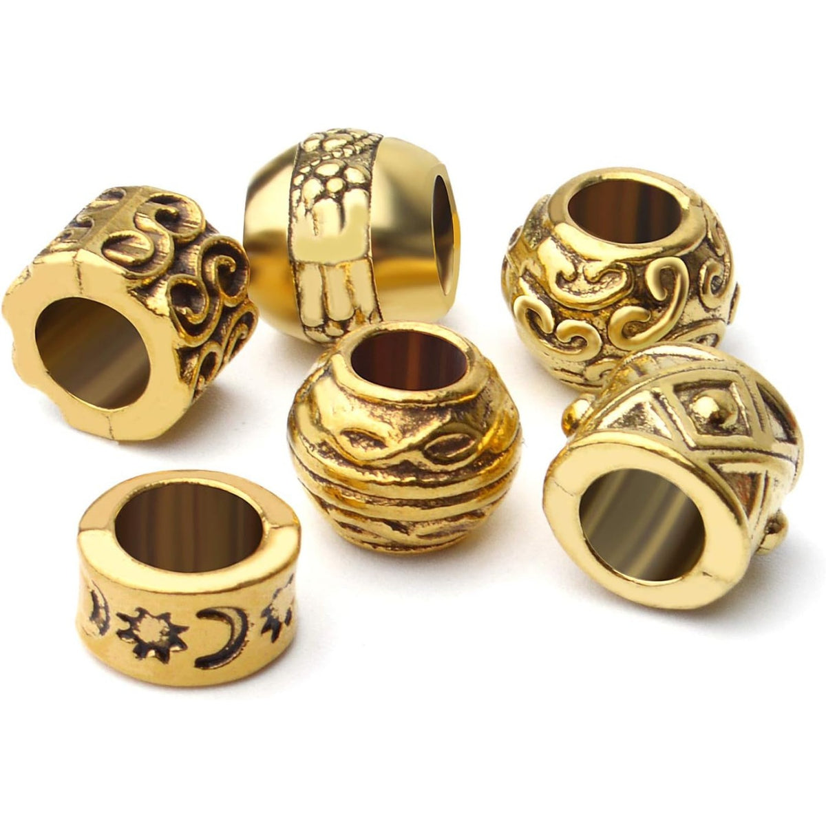 60pcs Antique Gold Spacers Beads Tibetan Large Hole Spacers Round Tube Beads European Rondelle Spacers for Necklace Bracelet DIY Jewelry Crafts Making