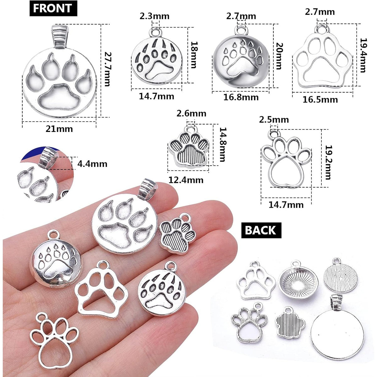60pcs Silver Bear Dog Cat Footprint Charms Tibetan Alloy Animal Paw Prints Pendants Cute Bear Footprint Dangle Charms for DIY Bracelet Earrings Necklace Jewelry Making, 6 Styles