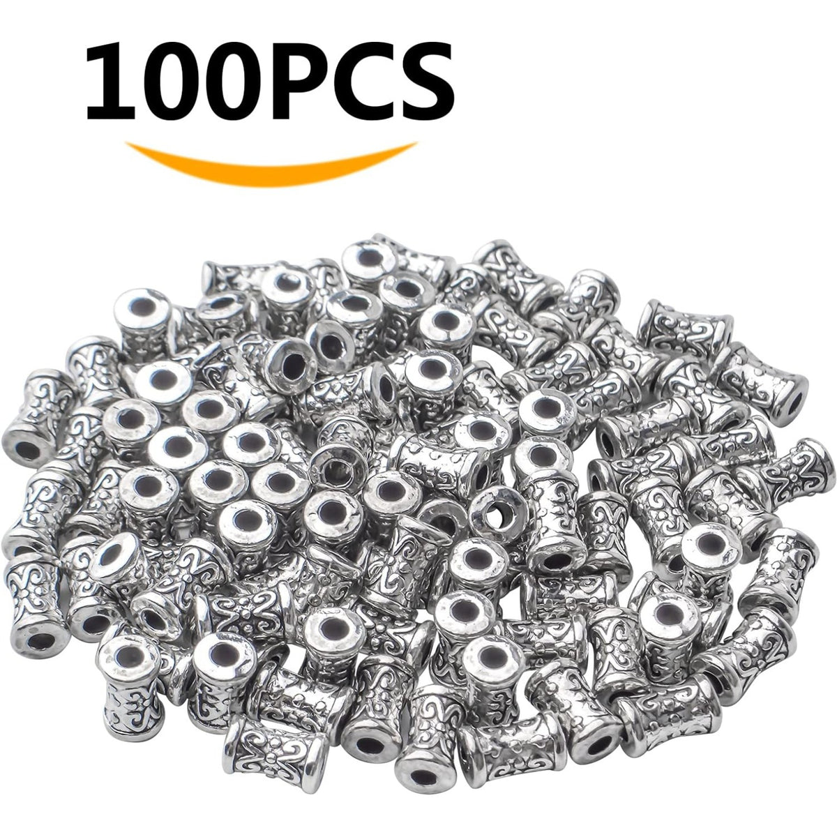 100pcs Antique Silver Plated Spacers Beads Column Spacer Beads Alloy Tibetan Spacers Loose Beads Charm Beads for Jewelry Making Finding DIY Bracelet Necklace