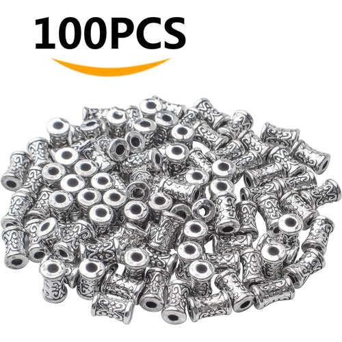 100pcs Antique Silver Plated Spacers Beads Column Spacer Beads Alloy Tibetan Spacers Loose Beads Charm Beads for Jewelry Making Finding DIY Bracelet Necklace