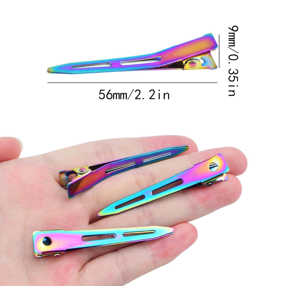 10pcs 5.6 cm/2.2 inches Metal Alligator Hair Clips Single Prong Curl Hairpins Dread Lock Section Hair Clips DIY Accessories for Hairdressing Salon Hair Extensions, Rainbow Color