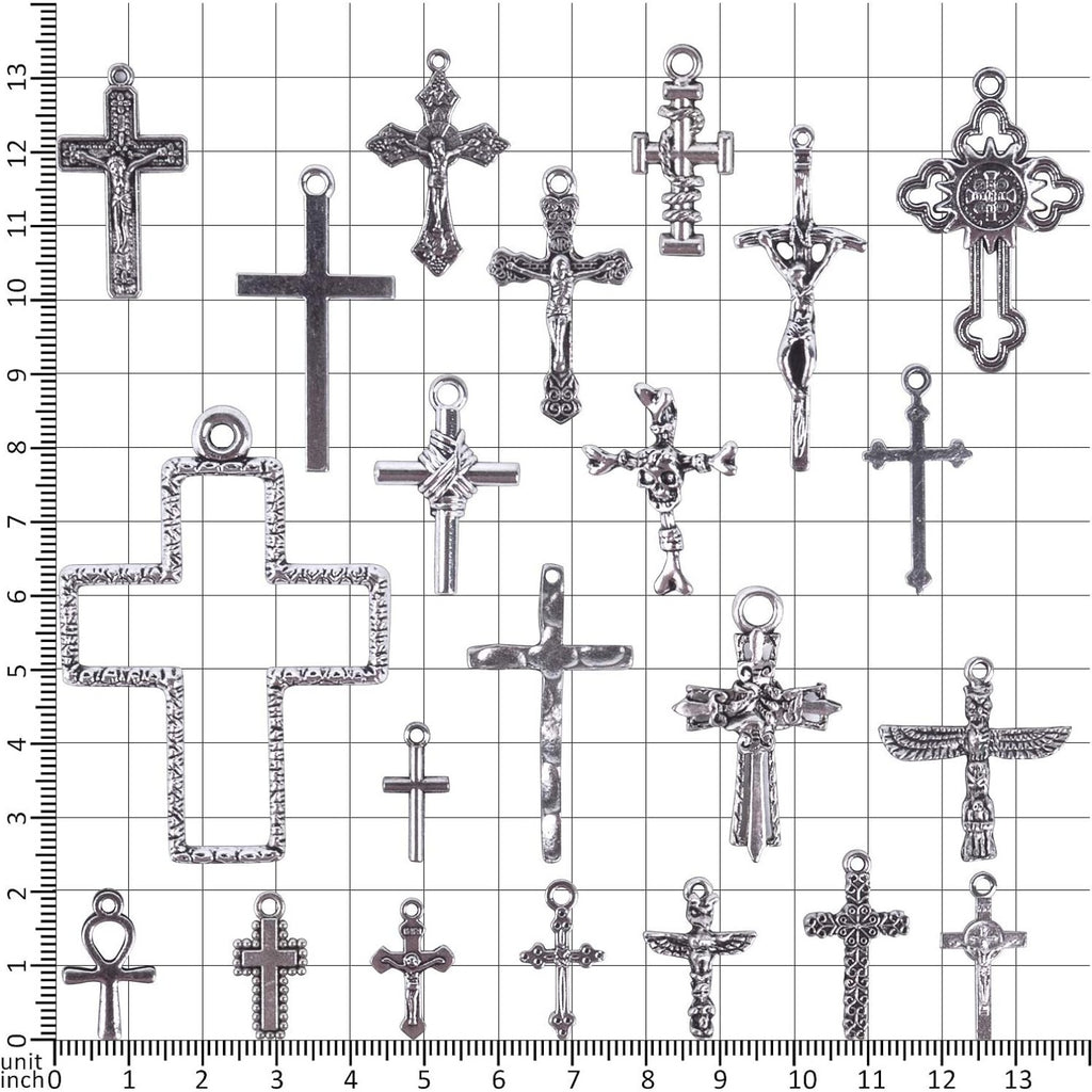 22 Pieces Mixed Styles Crosses Charms Pendants Jesus Christ Cross Charms Craft Supplies for Necklace Bracelet Jewelry Making Accessory