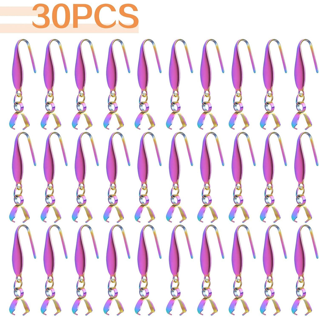 30pcs Stainless Steel Earring Hooks Rainbow Color Pendant Clasp Earring Hooks Ear Wire Buckle Dangle Earrings for DIY Jewelry Making Birthday Wedding Anniversary Favor Gifts