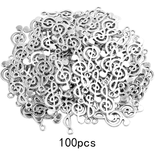 100pcs Antique Silver Musical Note Charms Vintage Alloy Music Symbol Pendants Elegant Chic Instrument Charms for DIY Jewelry Making Findings Art Craft Supplies