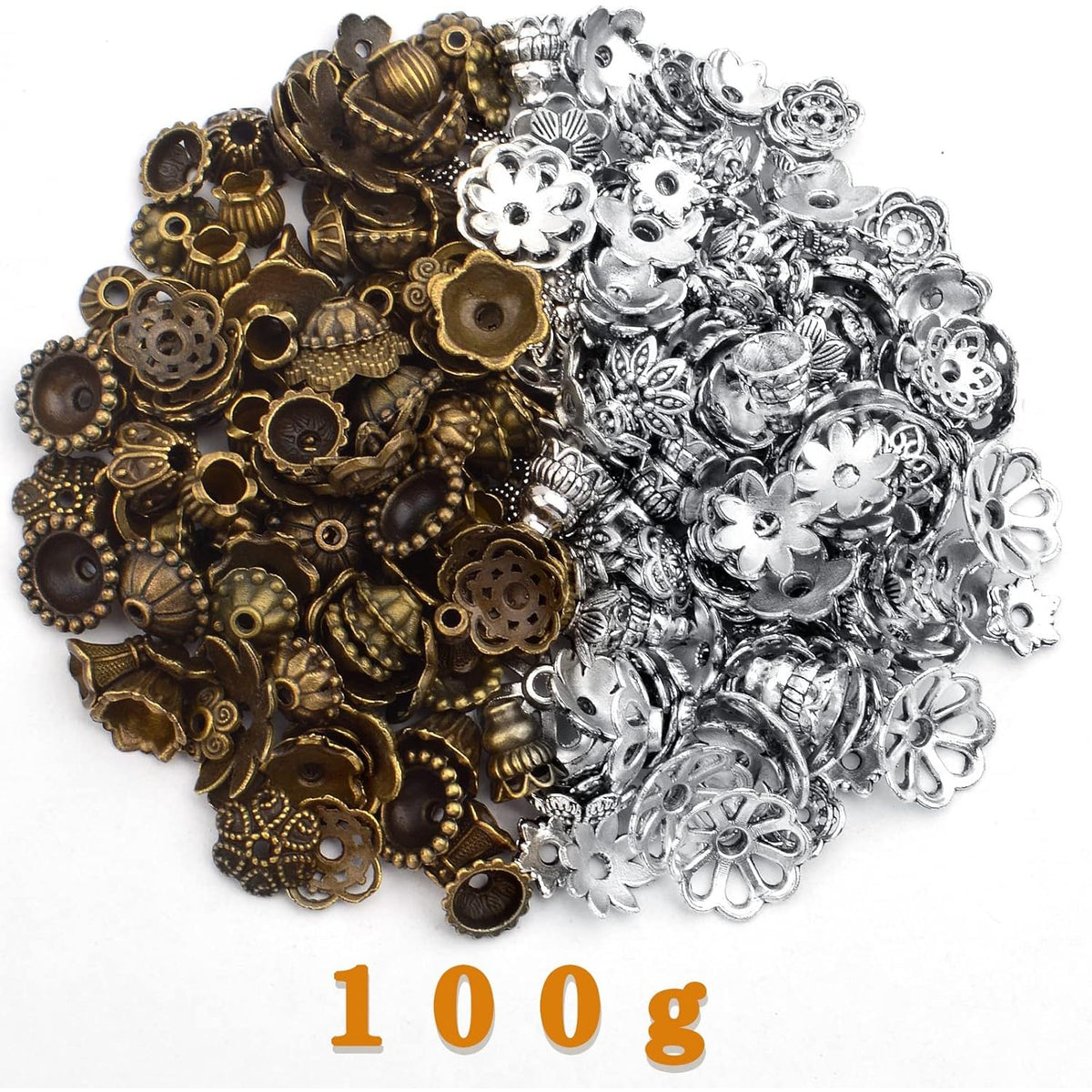 100g Bead Caps, Assorted Size Beads Spacers Jewelry Findings Accessories for Jewelry Making 2 Colors