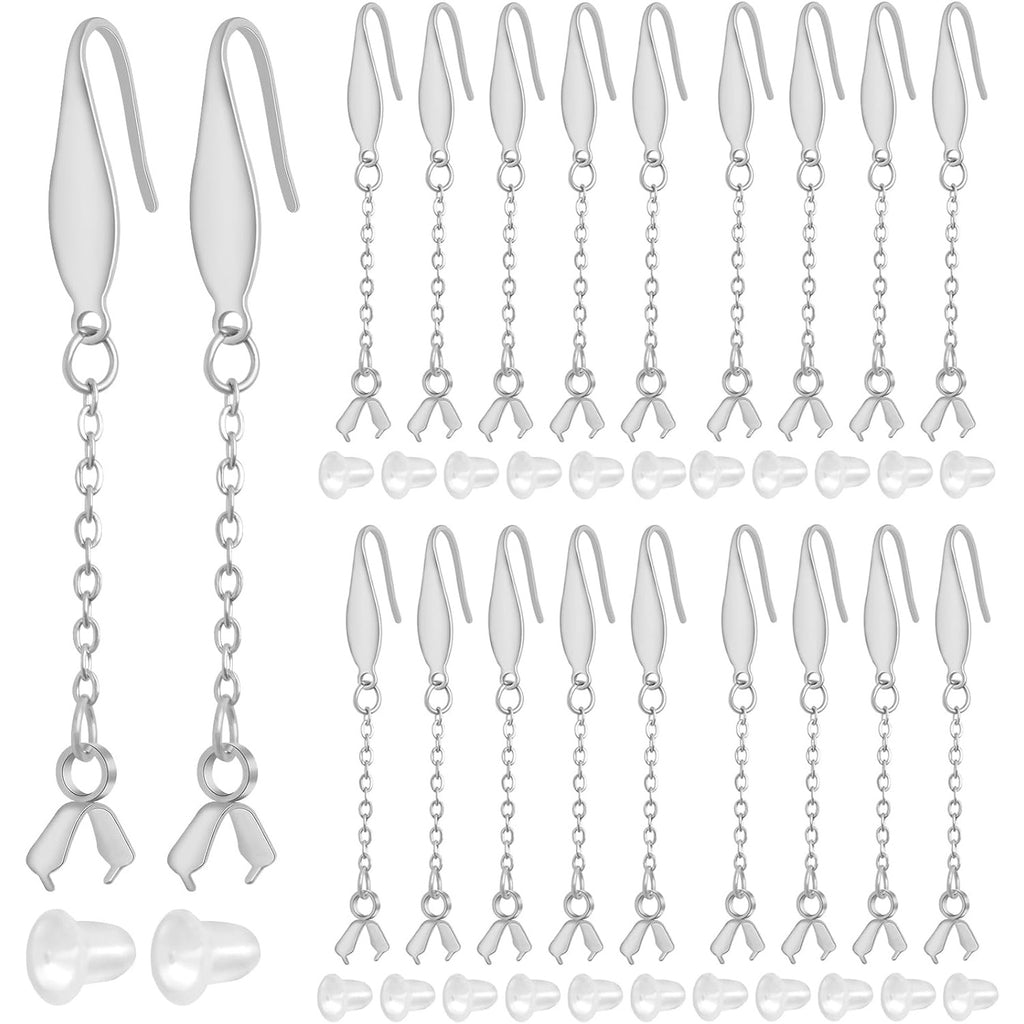 20pcs Stainless Steel French Earring Hooks Hypoallergenic Ear Wire Hooks with Chains Pinch Clasps and 20pcs Silicone Earring Backs for DIY Jewelry Making Supplies