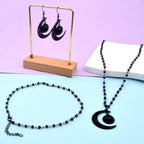 Gothic Y2K Layered Crescent Moon Necklace Black Beaded Pendant Choker Chain Moon Drop Dangle Earrings Goth Jewelry Sets for Women Ladies Halloween Party Costume Accessories