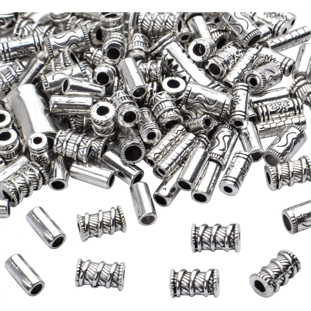 100g (About 80-150pcs) Assorted Column Spacer Beads Tibetan Silver Tube Beads for Bracelet Necklace Jewelry Making Crafts DIY,7 Styles,4-16mm