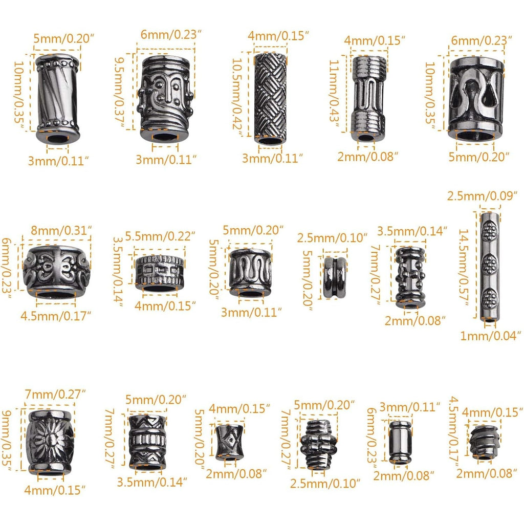 100 Gram Mixed Styles Column Spacer Beads Alloy Barrel Tube Bar Shape Loose Charm Beads Accessories for DIY Bracelet Jewelry Making Craft Decor, Gun Black