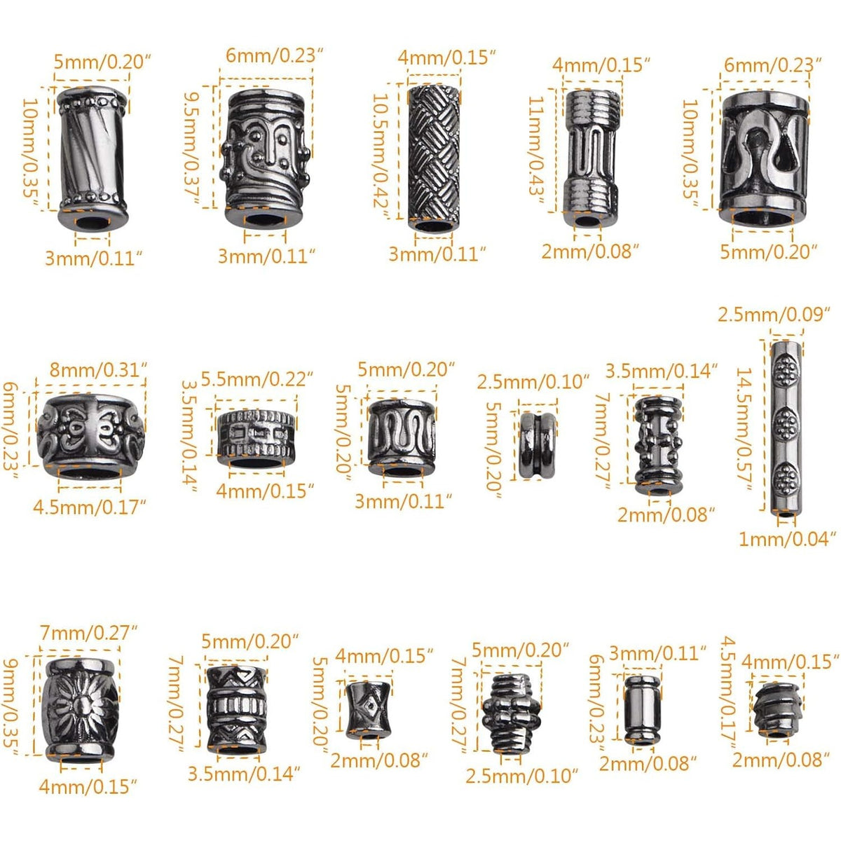 100 Gram Mixed Styles Column Spacer Beads Alloy Barrel Tube Bar Shape Loose Charm Beads Accessories for DIY Bracelet Jewelry Making Craft Decor, Gun Black