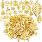60pcs Gold Plated Leaves Flowers Charms Tree of Life Pendants Charm Alloy Vintage Hollow Charms Jewelry Making Accessory for DIY Necklace Bracelet Earrings Crafts Supplies, 30 Styles